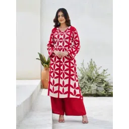 Autumnlane Red Kabool Cadmium Printed Regular Fit Kurta Pant Set-picture-36