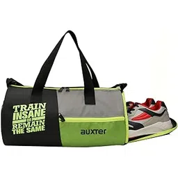 AUXTER Polyester Premium Sports Gym Duffle Bag with Shoe Compartment for Men's and Women's, Black-Green, 23 Cm-picture-20