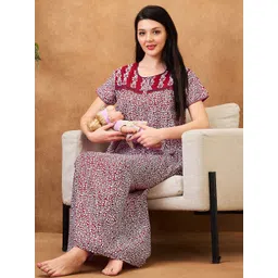 AV2 Floral Printed Pure Cotton Maternity Maxi Nightdress-picture-19