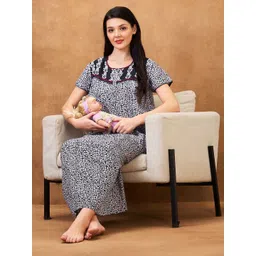 AV2 Floral Printed Pure Cotton Maternity Maxi Nightdress-picture-18