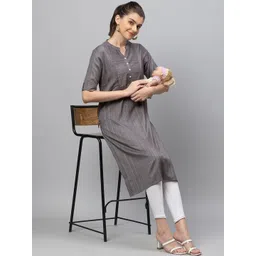AV2 Grey Short Sleeves Regular Maternity Kurta-picture-40