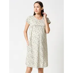 AV2 Off White & Olive Printed Maternity T-Shirt Nightdress-picture-13