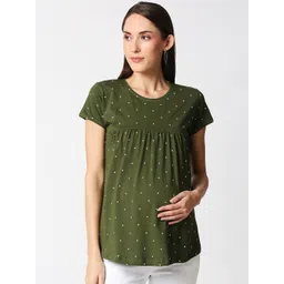 AV2 Olive Green Maternity Pure Cotton Print Top-picture-28