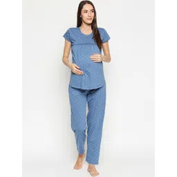 AV2 Women Blue & Yellow Printed Maternity Night Suit-picture-33