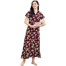 av2 Women Cotton Printed Maternity Feeding Maxi Maternity Nighty 7203-picture-33