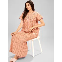 AV2 Women Floral Printed V-Neck Pure Cotton Maxi Nightdress-picture-24