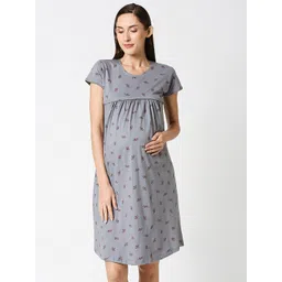AV2 Women Grey & Red Floral Printed Maternity Pure Cotton Nightdress-picture-30