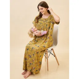 AV2 Women Maternity Printed Pure Cotton Maxi Nightdress-picture-15