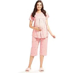 av2 Women's Cotton Printed Maternity & Feeding Night Suit Set of Top & Relaxed Capri Nursing Night Dress 2124-picture-20