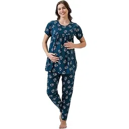 av2 Women's Cotton Printed Maternity & Feeding Night Suit Set of Top & Relaxed Pyjama Nursing Night Dress-2125-picture-50