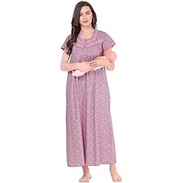 av2 Women's Cotton Printed Maternity Feeding Knee Length Nighty -7267-picture-53