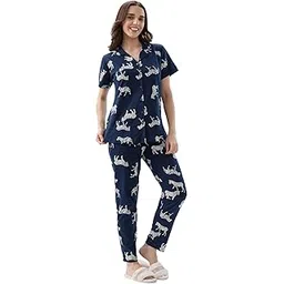 av2 Women's Cotton Printed Night Suit Set of Shirt & Pajama Set | Casual Night Dress for Women- 4210-picture-26