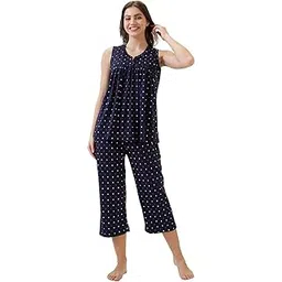av2 Women's Cotton Printed Round Neck Short Sleeve Night Suit Set | Capri Set | Casual Night Dress for Women-2894-picture-33