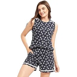av2 Women's Cotton Printed Round Neck Sleeveless Nightsuit Set | Bermuda Shorts Set | Casual Night Dress for Women-2838-picture-21