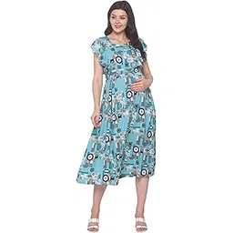 av2 Womens Viscose Maternity | Nursing |Feeding | Breast Feeding Calf Length Empire Dress with Zippers for Post Pregnancy(5093_Blue_3XL)-picture-44