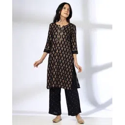 avaasa mix n' match Women Geometric Print Straight Kurta & Pants Set-picture-32