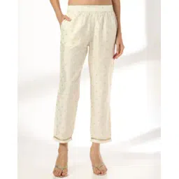 avaasa mix n' match Women Printed Straight Pants with Lace Hem-picture-38