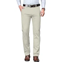 avanova Men's Light Grey Solid Trousers Light Business Style Slightly Stretch Straight Leg Pants for Outdoor Casual Daily (Trouser 127)-picture-31
