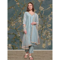 avanshee Women Chanderi Kurta Pant Dupatta Set-picture-27