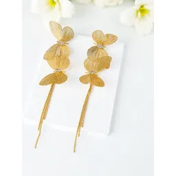 AVANT-GARDE PARIS Gold-Plated Stones Studded Tasselled Butterfly Shaped Drop Earrings-picture-19
