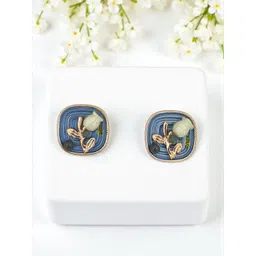 AVANT-GARDE PARIS Rose Gold-Plated Artificial Stone Studded Square Studs-picture-29