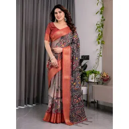 AVANTIKA FASHION Ethnic Motifs Zari Pure Linen Kanjeevaram Saree-picture-26