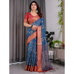 AVANTIKA FASHION Pure Linen Woven Design Zari Kanjeevaram Saree With Blouse-picture-25