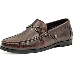 avetos Men’s Genuine Leather Loafers with Contrast Trim | Stylish Slip-On Casual Shoes | Soft Cushioned Insole, Durable TPR Sole & Hand-Stitched Detailing | Perfect for Work & Weekend Wear-picture-49
