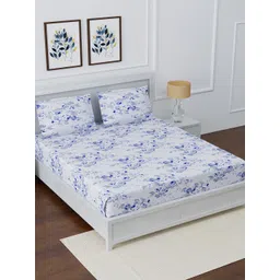 AVI Blue & Grey Floral 180 TC Queen Bedsheet with 2 Pillow Covers-picture-17