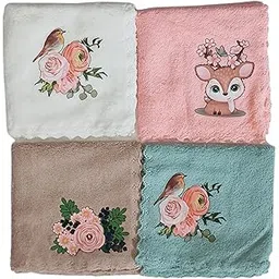 avikar Face Towel Handkerchief Rumal 300GSM Soft and Absorbent Rubber Printed Face Towels for girls Women's, Kids and Newborn Babies Set of 4 Multicolor-picture-13