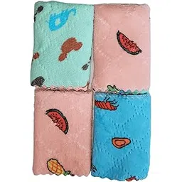 avikar Microfiber Face Towel Handkerchief Rumal 400GSM Extra Soft and Super Absorbent fruit Printed Face Towels for girls Women's, Kids and Newborn Babies Set of 4 Multicolor-picture-25