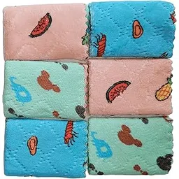 avikar Microfiber Face Towel Handkerchief Rumal 400GSM Extra Soft and Super Absorbent fruit Printed Face Towels for girls Women's, Kids and Newborn Babies Set of 8 Multicolor-picture-46