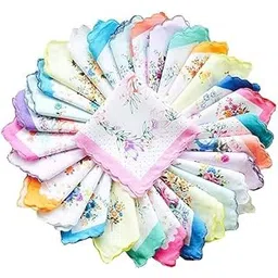 avikar Women's 100% Cotton Cut Work Bordar Floral Pattern Handkerchief/Ladies Hankies (Size_30CM X 30CM) pack of 6 multi color-picture-19