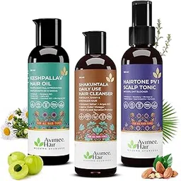 Avimee Herbal Hair Care Kit | For Hair Growth and Nourishment | Keshpallav Hair Oil, 100ml | Shakuntala Hair Cleanser, 200ml | Hairtone PV1 Scalp Spray, 100ml | Hair Care Combo-image-2