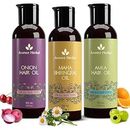 Avimee Herbal Hair Oil Combo | Pack of 3 | Onion Oil, Bhringraj Oil & Amla Oil | For Hair Growth, Hair Fall Control & Scalp Care | 3 x 100ml-image-3