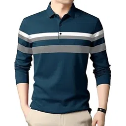 avinash knit fab GARBLY Men Colorblocked Full Sleeve Polo Neck Cotton Blend Tshirt for Men-picture-11