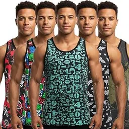 avishiti Men’s Premium Printed Sleeveless Gym Vest – Pack of 5 | Soft Cotton, Breathable & Stretchable Tank Tops-picture-34