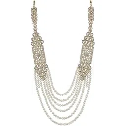 avon fashion Groom Multi Layer Pearl Beaded Mala with Red Stone Accents | Traditional Wedding Necklace for Men | Decorative Ethnic Barat Haar for Dulha (Kundan Floral)-picture-15