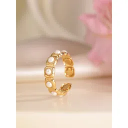 Avyana 18K Gold Plated Pearl Studded Stainless Steel Ring-picture-17