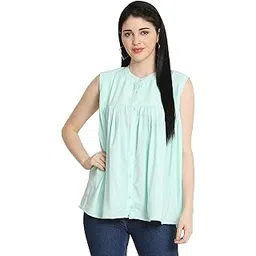 avyanna Stylish Women's Sky Blue Sleeveless Solid Crepe Top-picture-33