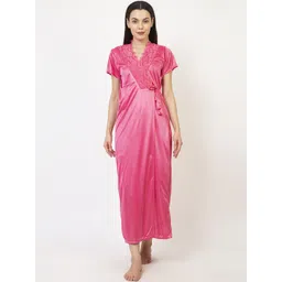 AVYAY Pack Of 2 Satin Nightdress With Robe-picture-32