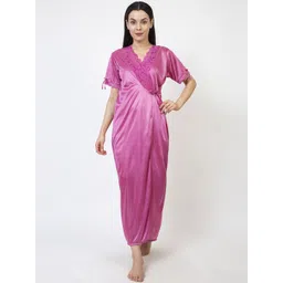 AVYAY Pack Of 2 Satin Nightdress With Robe-picture-28