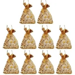 awadh Potli Bags For Return Gifts 20 Pcs,Batwa For Gifting Purpose. Wedding Gift/Jewellery Pouch,Shagun Potli,Ideal Potli For Diwali Gift Packing,Nikah Thaili,Kocha Thaili Chuhara Thaili Golden-picture-43