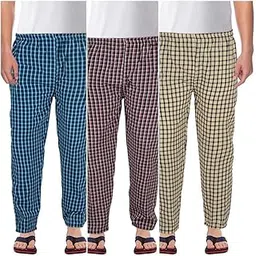 awala fashion Cotton Chekered Multicolour Casual Pyjamas for Mens (Pack of 3)-picture-35
