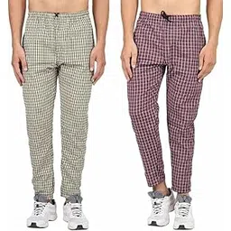 awala fashion Generic Men's Cotton Checkered Pajama, Pyjama, Blue, Red and Yellow (Pack of 2)-picture-21