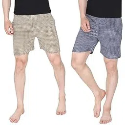 awala fashion Men's Cotton Regular Fit Checkered Shorts with Inside Comfortable Elastic Waistband (Pack of 2) (XX-Large, Blue & Yellow)-picture-11