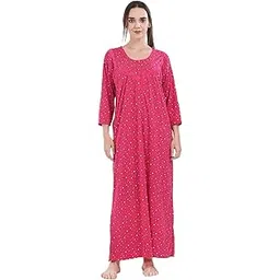 awani trends Women's Sleeve Floral Printed Sinker Cotton Nighty/Maxi/Nightwear/Nightgown/Gown with Front Zipper | Soft & Breathable Nightwear-picture-23