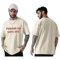 awara bacha Puniabi aa gye oye Oversized Off White Tshirt for Men and Women Drop Shoulder Unisex Baggy Loose Fit T-Shirts image 1
