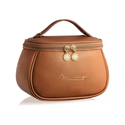 Awestuffs Brown Portable Waterproof PU Leather Make Up and Luxury Retro Cosmetic Bag-picture-15