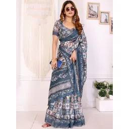 AWRIYA Ethnic Motifs Zari Linen Blend Saree-picture-35